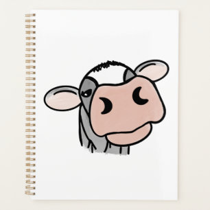 cartoon cow black white pink kiss grey farm animal planner