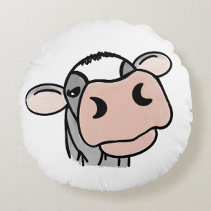 cartoon cow black white pink kiss grey farm animal round pillow