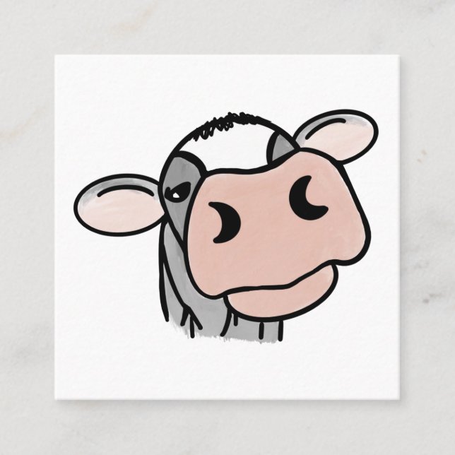 cartoon cow black white pink kiss grey farm animal square business card (Front)