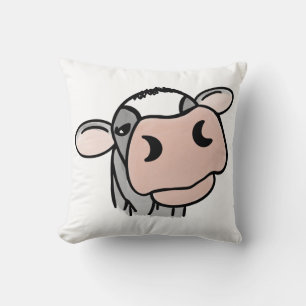 cartoon cow black white pink kiss grey farm animal throw pillow