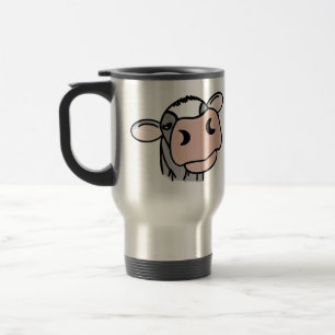 cartoon cow black white pink kiss grey farm animal travel mug