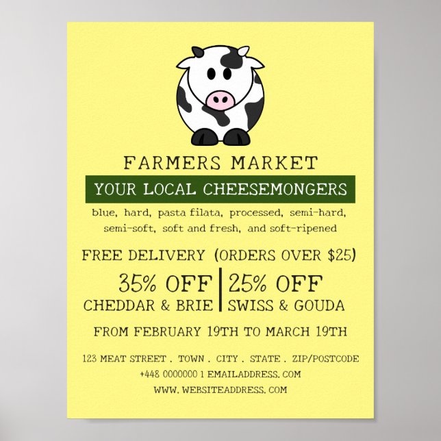 Cartoon Cow, Cheesemonger Advertising Poster (Front)