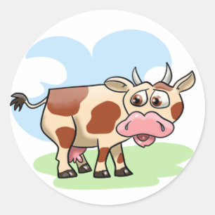 Cartoon Cow Classic Round Sticker