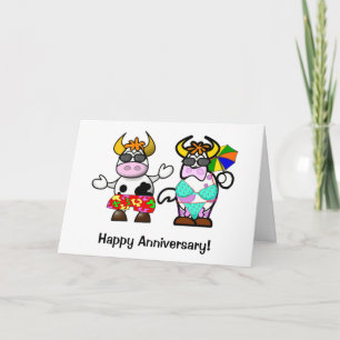 Cartoon Cow Couple Anniversaire Carte