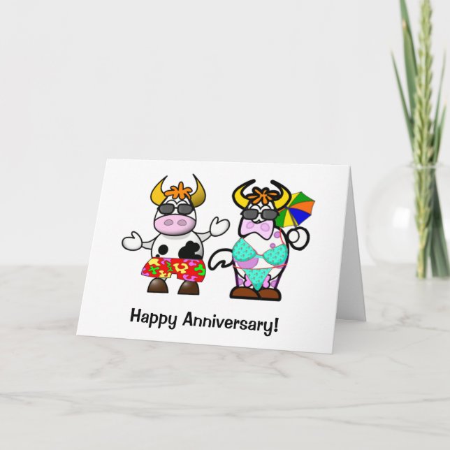 Cartoon Cow Couple Anniversaire Carte (Devant)