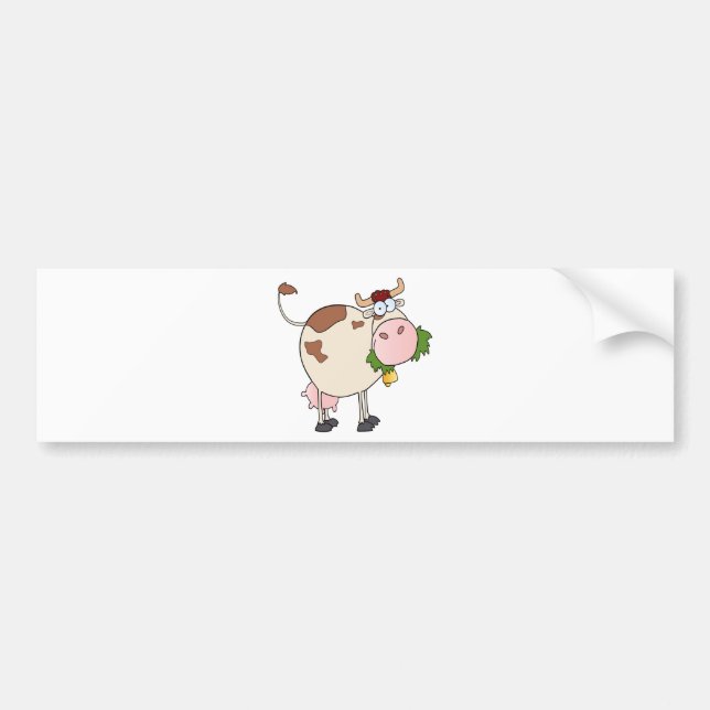 Cartoon cow eating grass bumper sticker (Front)