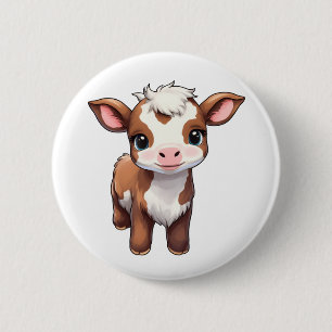 Cartoon cow illustration 2 inch round button