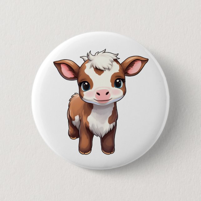 Cartoon cow illustration 2 inch round button (Front)