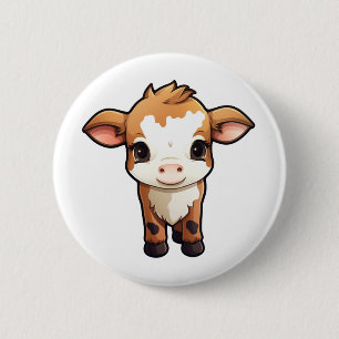 Cartoon cow illustration 2 inch round button