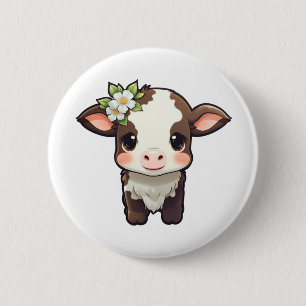 Cartoon cow illustration 2 inch round button