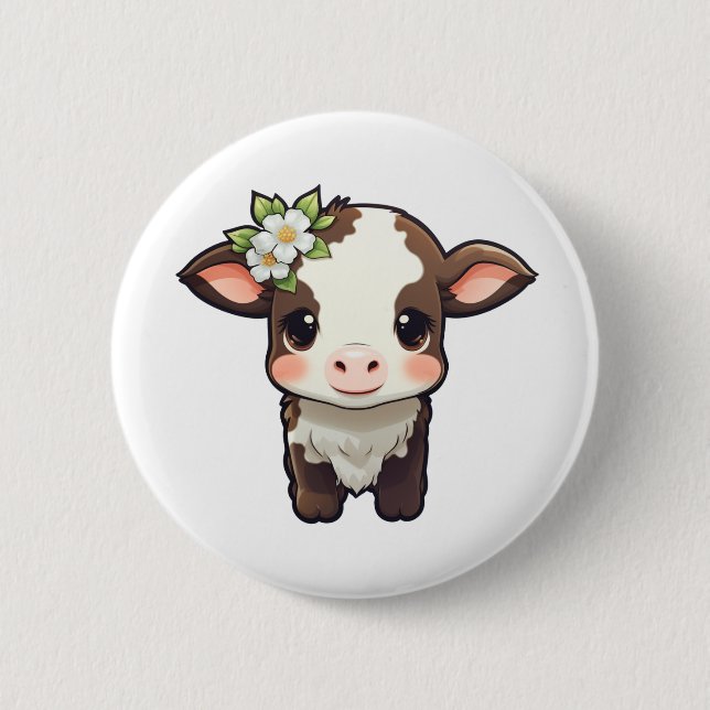 Cartoon cow illustration 2 inch round button (Front)