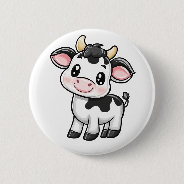 Cartoon cow illustration 2 inch round button (Front)