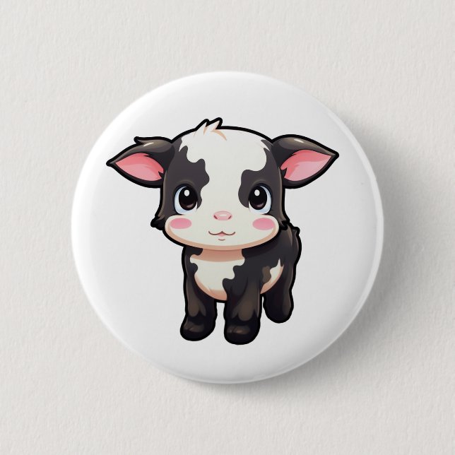 Cartoon cow illustration 2 inch round button (Front)