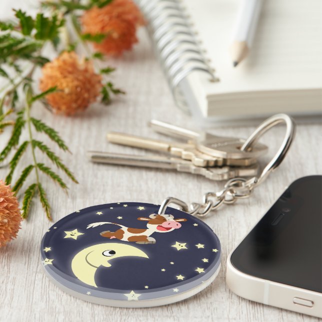 Cartoon Cow Jumped Over The Moon Acrylic Keychain (Front Right)