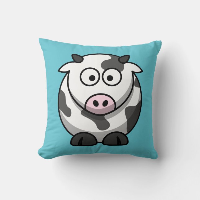 Cartoon Cow on Aqua Throw Pillow (Front)