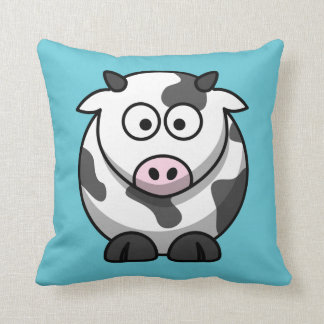 Cartoon Cow on Aqua Throw Pillow