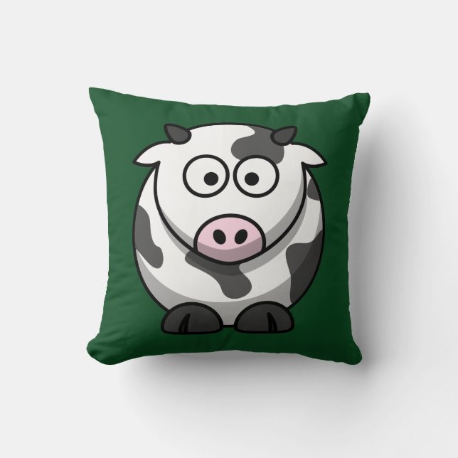 Cartoon Cow on Green Throw Pillow (Front)
