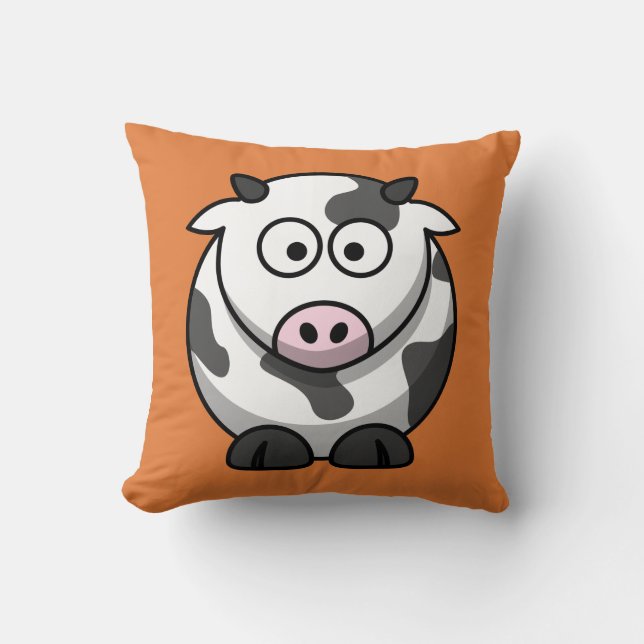 Cartoon Cow on Orange Throw Pillow (Front)