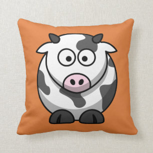 Cartoon Cow on Orange Throw Pillow