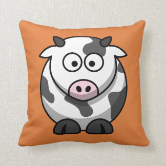 Cartoon Cow on Orange Throw Pillow