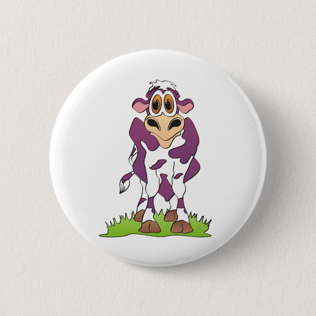 Cartoon Cow Purple 2 Inch Round Button (Front)