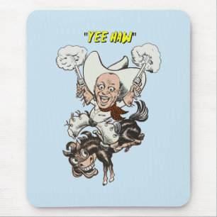 Cartoon cowboy shooting pistols riding horse art mouse pad