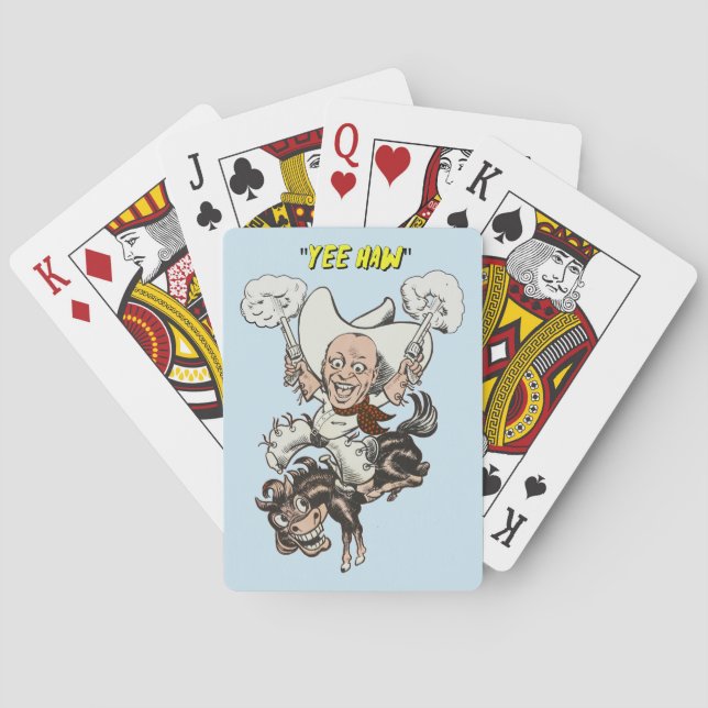Cartoon cowboy shooting pistols riding horse art   playing cards (Back)