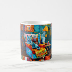 Cartoon Cozy Cat in Armchair Coffee Mug