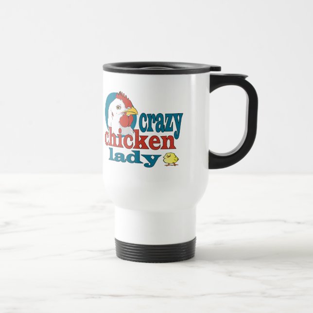 Cartoon Crazy Chicken Lady Travel Mug (Right)