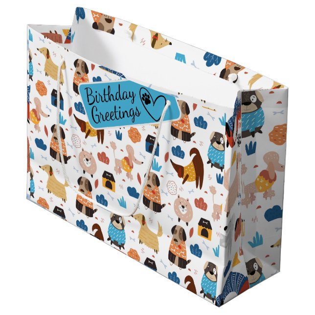 Cartoon crazy dog seamless pattern large gift bag (Front Angled)