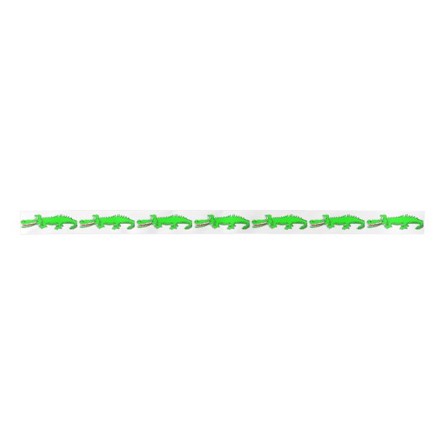 Cartoon crocodile bright green fun ribbon satin ribbon (Front)