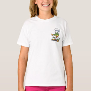 Cartoon Crocodile Chef Flipping Pancakes T-Shirt