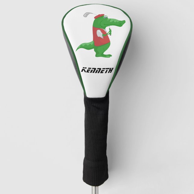 Cartoon crocodile playing golf with a red hat. head cover (Front)
