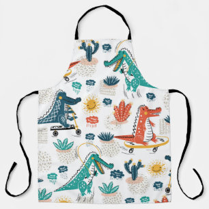 Cartoon Crocodile: Vintage Animal Wallpaper Apron