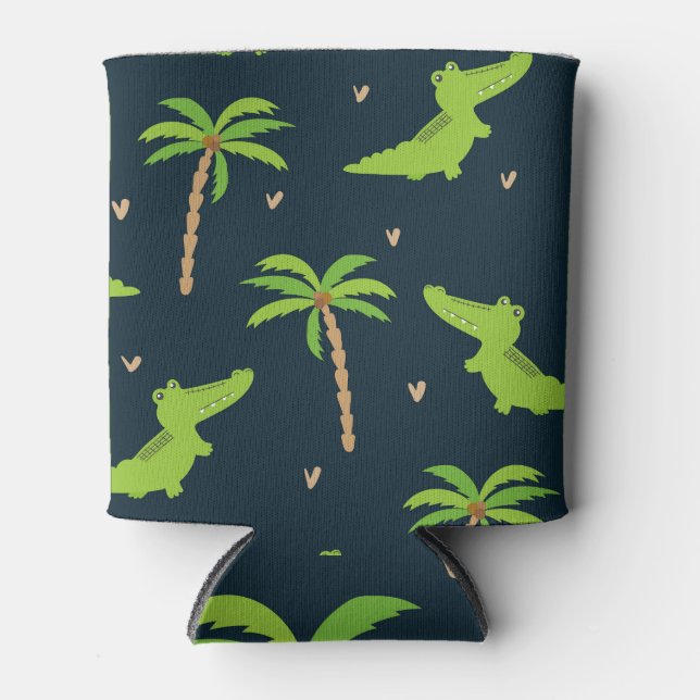 Cartoon Crocodiles: Alligator Palms Pattern. Can Cooler (Front)