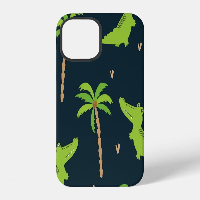 Cartoon Crocodiles: Alligator Palms Pattern. iPhone Case (Back)