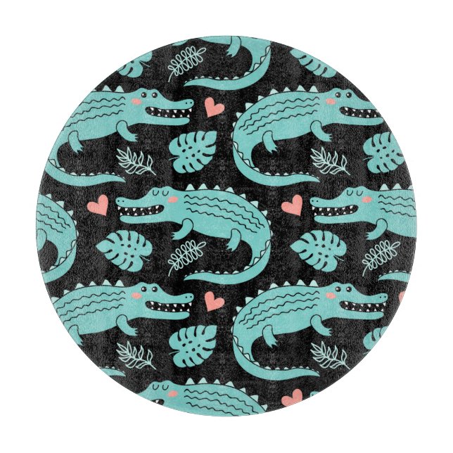 Cartoon crocodiles, cute seamless pattern. cutting board (Front)