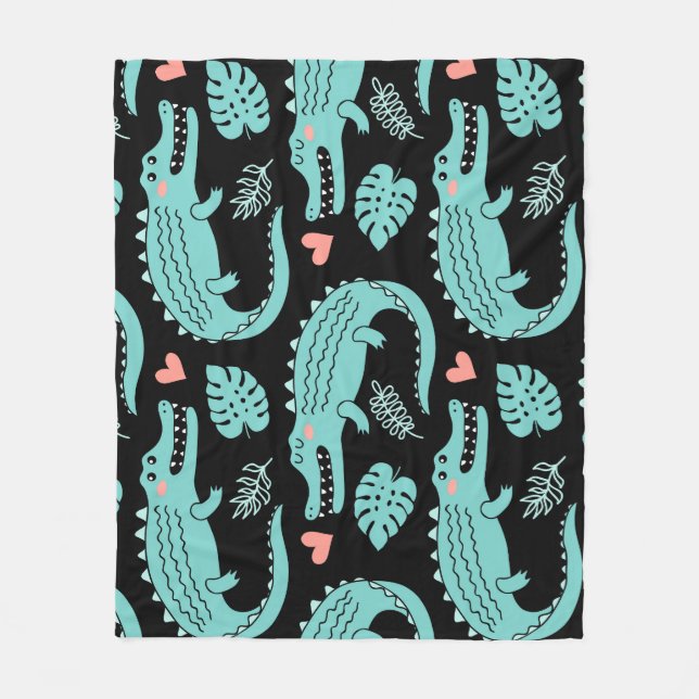 Cartoon crocodiles, cute seamless pattern. fleece blanket (Front)