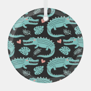 Cartoon crocodiles, cute seamless pattern. glass ornament