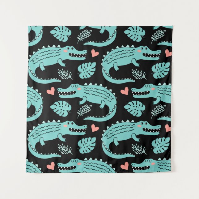 Cartoon crocodiles, cute seamless pattern. tapestry (Front)