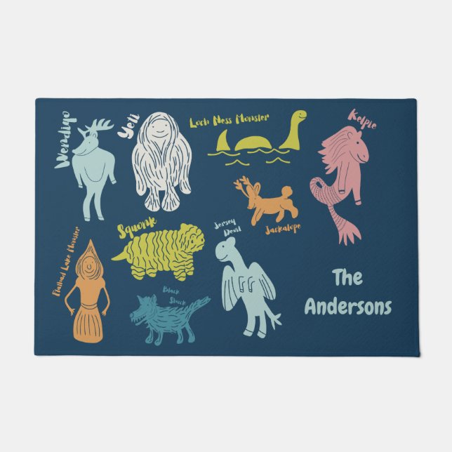 Cartoon Cryptids Cryptozoology Guide Personalized Doormat (Front)