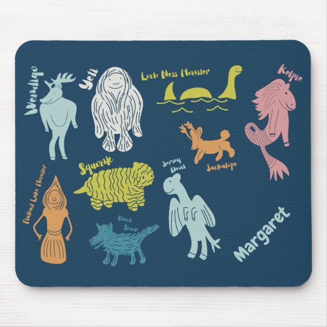 Cartoon Cryptids Cryptozoology Guide Personalized Mouse Pad (Front)