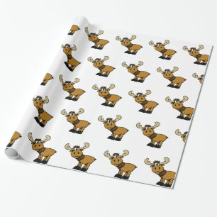 Cartoon Curious moose   choose background color Wrapping Paper