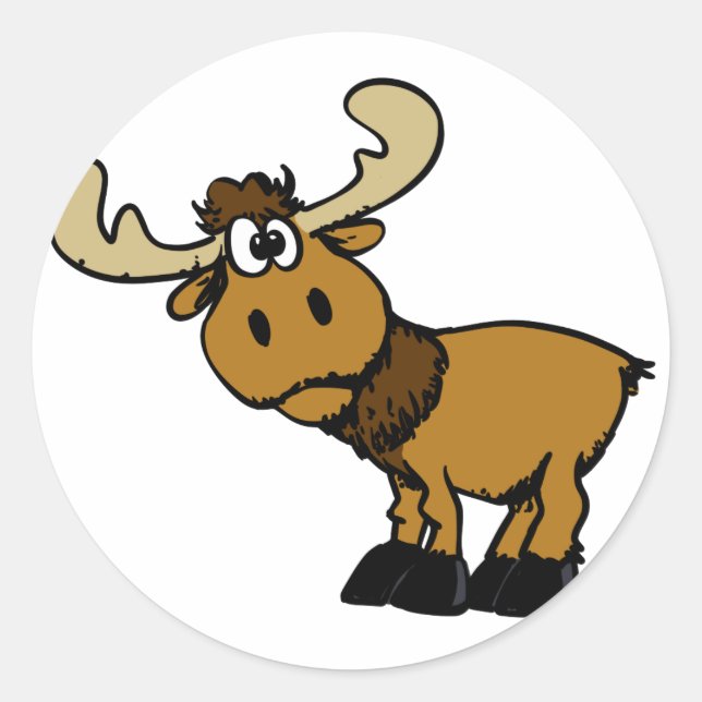 Cartoon Curious moose | choose background colour Classic Round Sticker (Front)