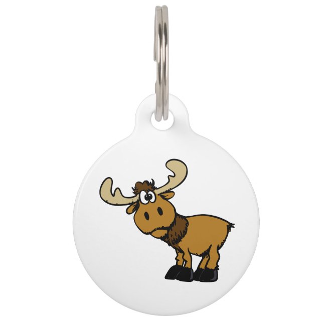 Cartoon Curious moose | choose background colour Pet Tag (Front)