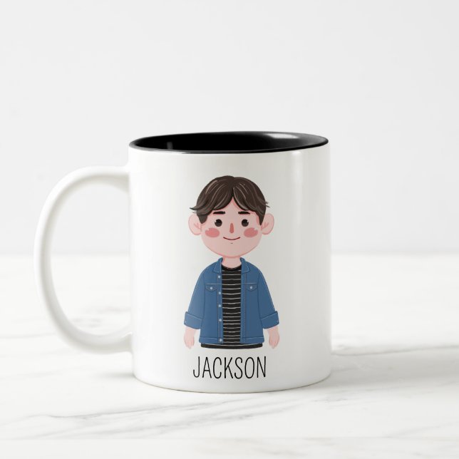 Cartoon cute boy custom name  Two-Tone coffee mug (Left)