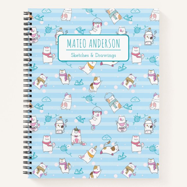 Cartoon Cute Cats Personalized Kid Sketchbook  Notebook (Front)