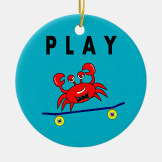 Cartoon Cute Crab on Skateboard Image Ceramic Ornament