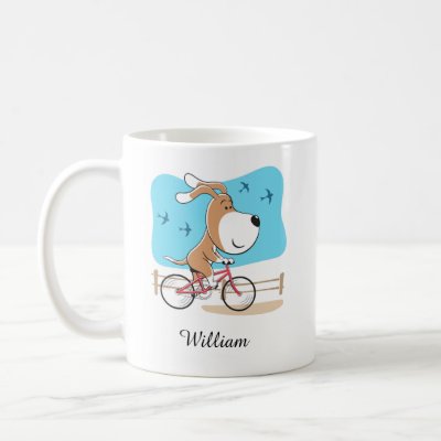 Cartoon Cute Dog Puppy Biking Riding Bicycle