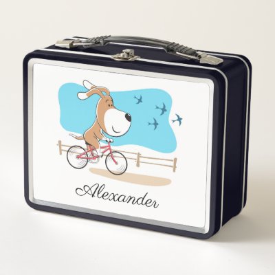 Cartoon Cute Dog Puppy Biking Riding Bicycle Metal